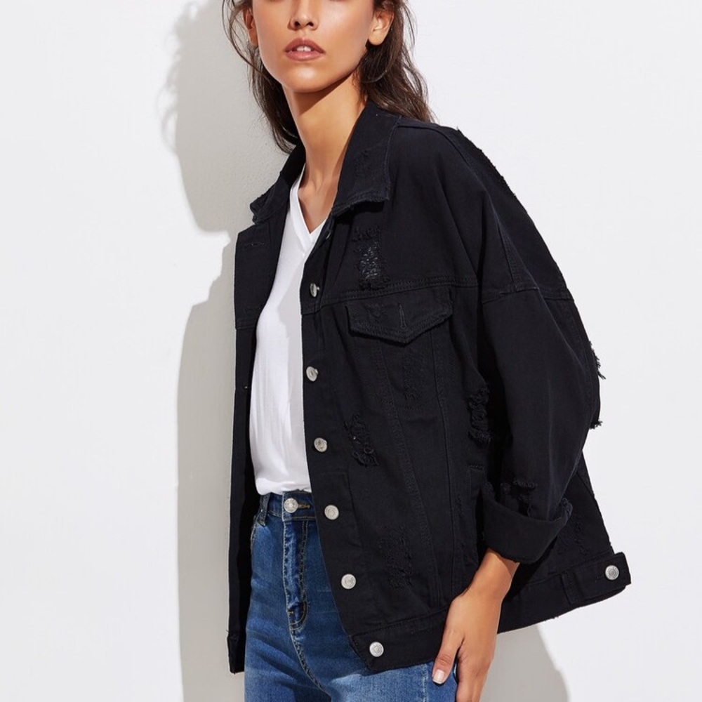 Distressed FREEDOM + PRIDE black denim jacket - Picture 4 of 7